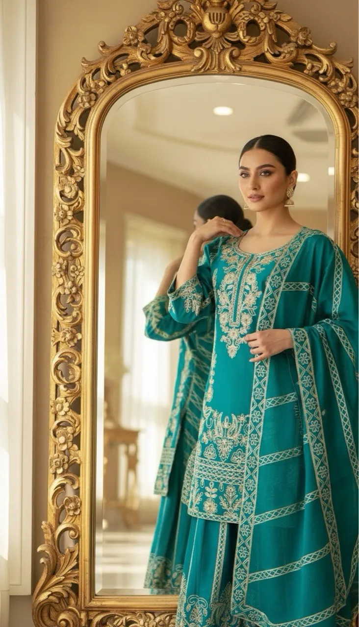 Silk Lace Embroidery Sharara Suit view 2