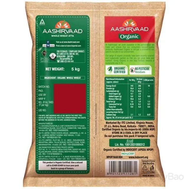 Aashirvaad Organic Whole Wheat Atta 5 Kg view 2