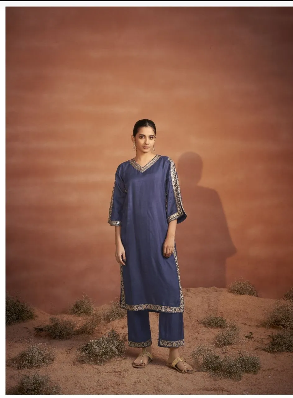 Blue Embroidered Kurti Set Size M To XXL