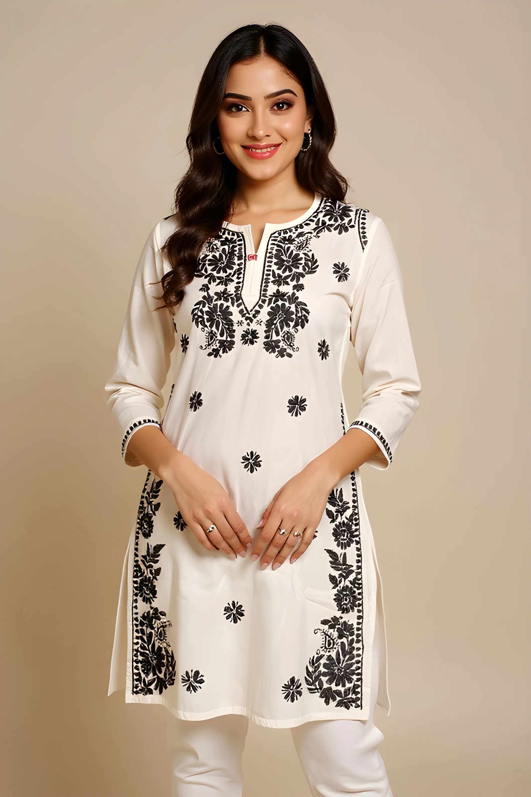 Embroidered White Chiken Kurta
