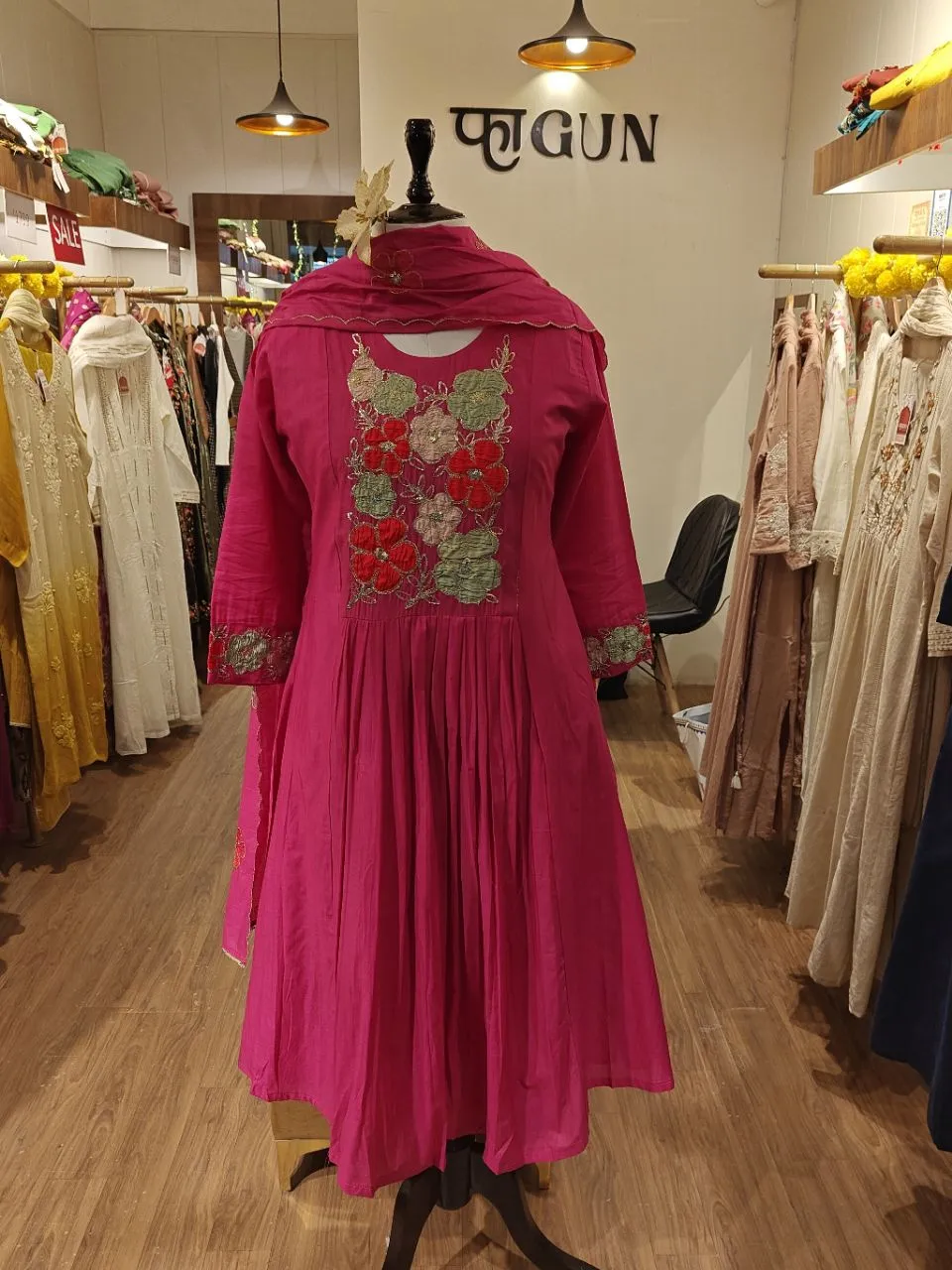 Fuschia Pink Mul Chanderi Kurta Set view 5