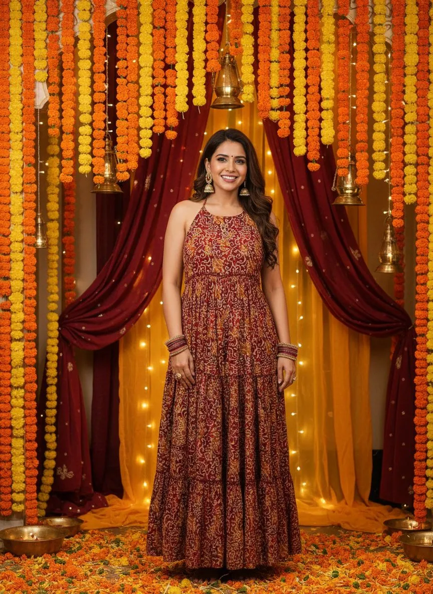 Embroidered Halter Neck Maxi Dress