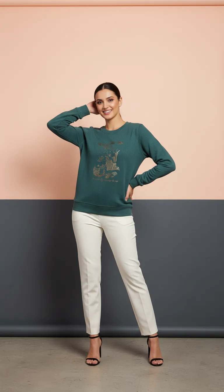 Teal Embroidered Sweatshirt