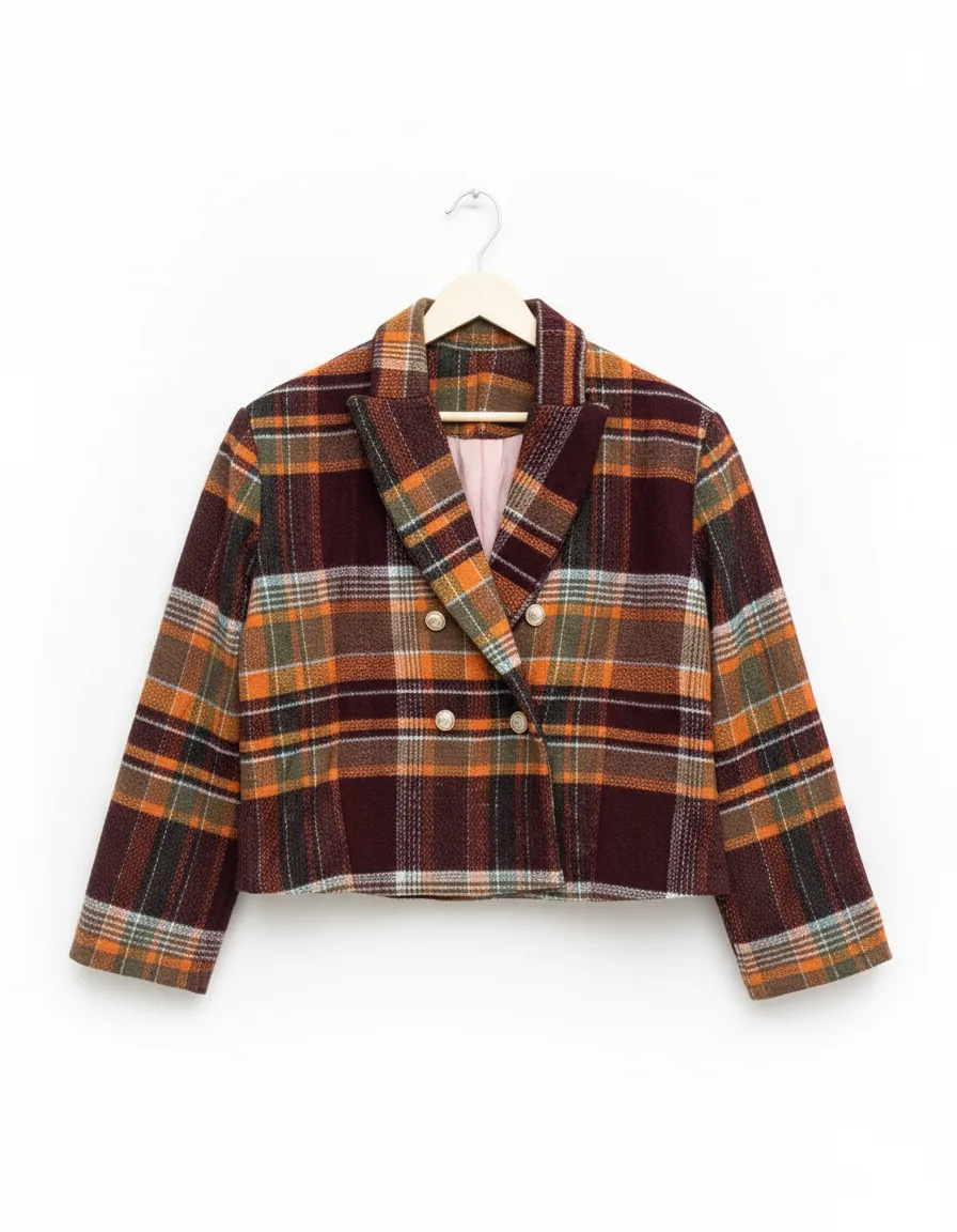 Plaid Woolen Jacket Brownie