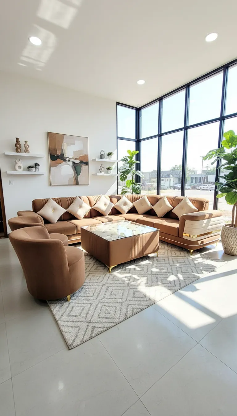 Luxurious Brown Corner Sofa Set