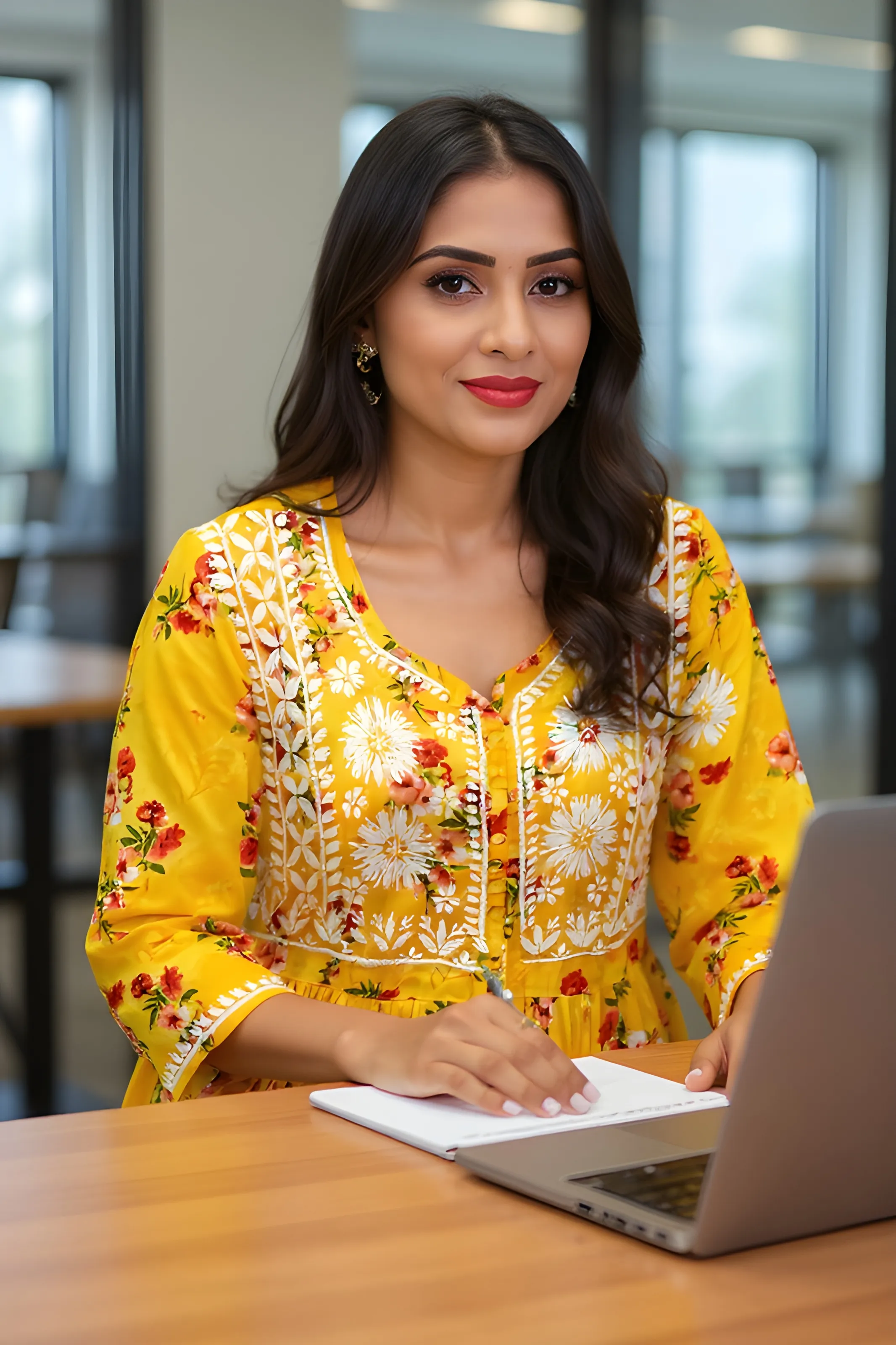 Embroidered Yellow Kurti