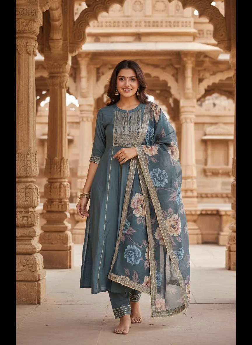 Teal Embroidered Salwar Suit