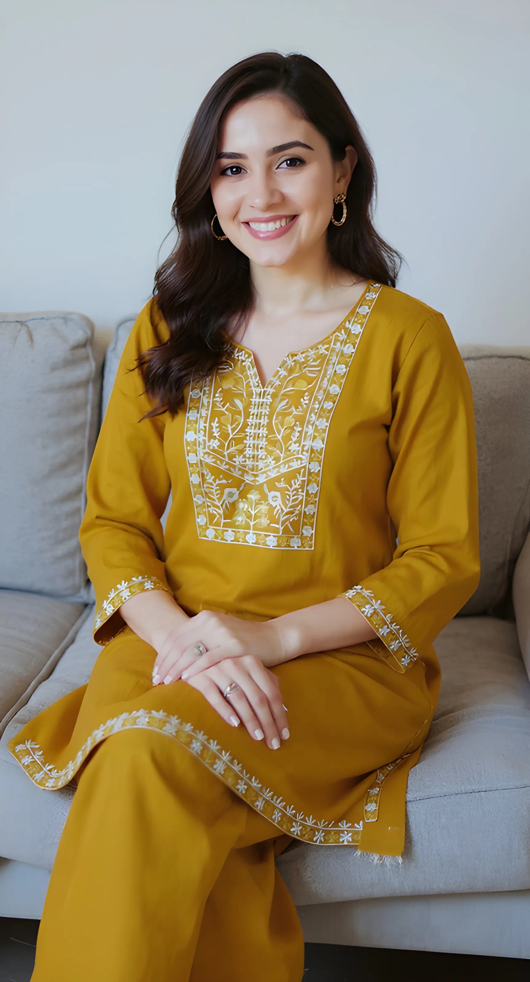 Mustard Embroidered Kurta Set