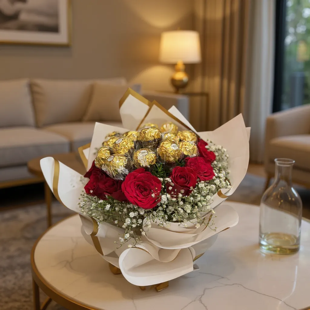 Chocolates and Rose Bouquet
