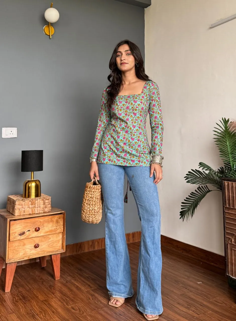 Lotus Corset Kurti - Blue