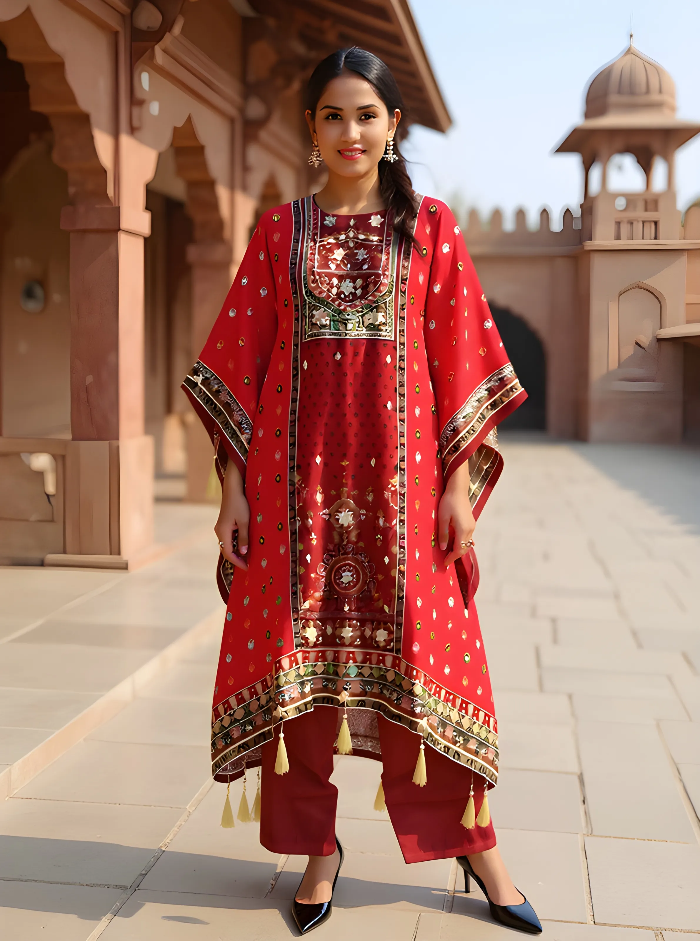 Karigari Red Embroidered Kurti
