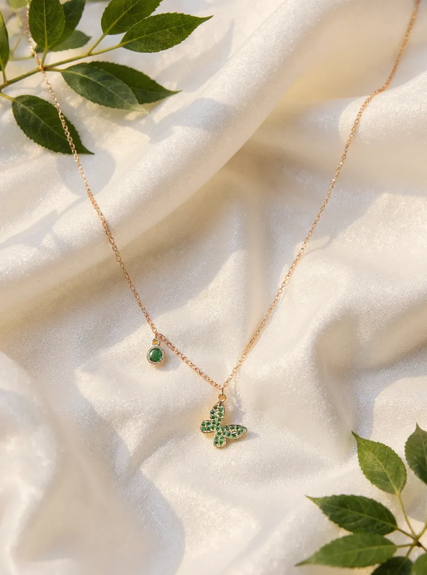Emerald Butterfly Pendant Necklace