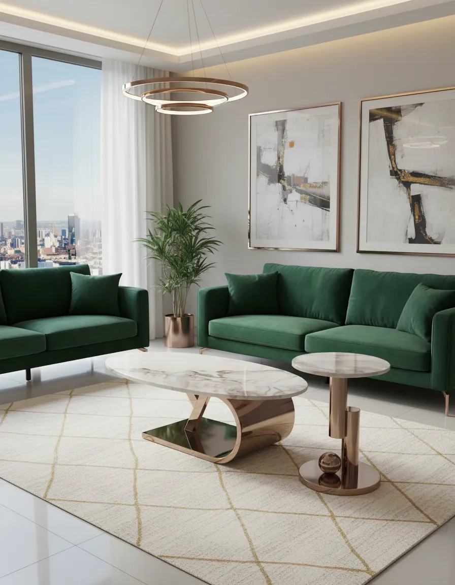 Rosegold Marble Coffee Table+Corner Table: IFC/CT/ES114/ROSE GOLD/1+1