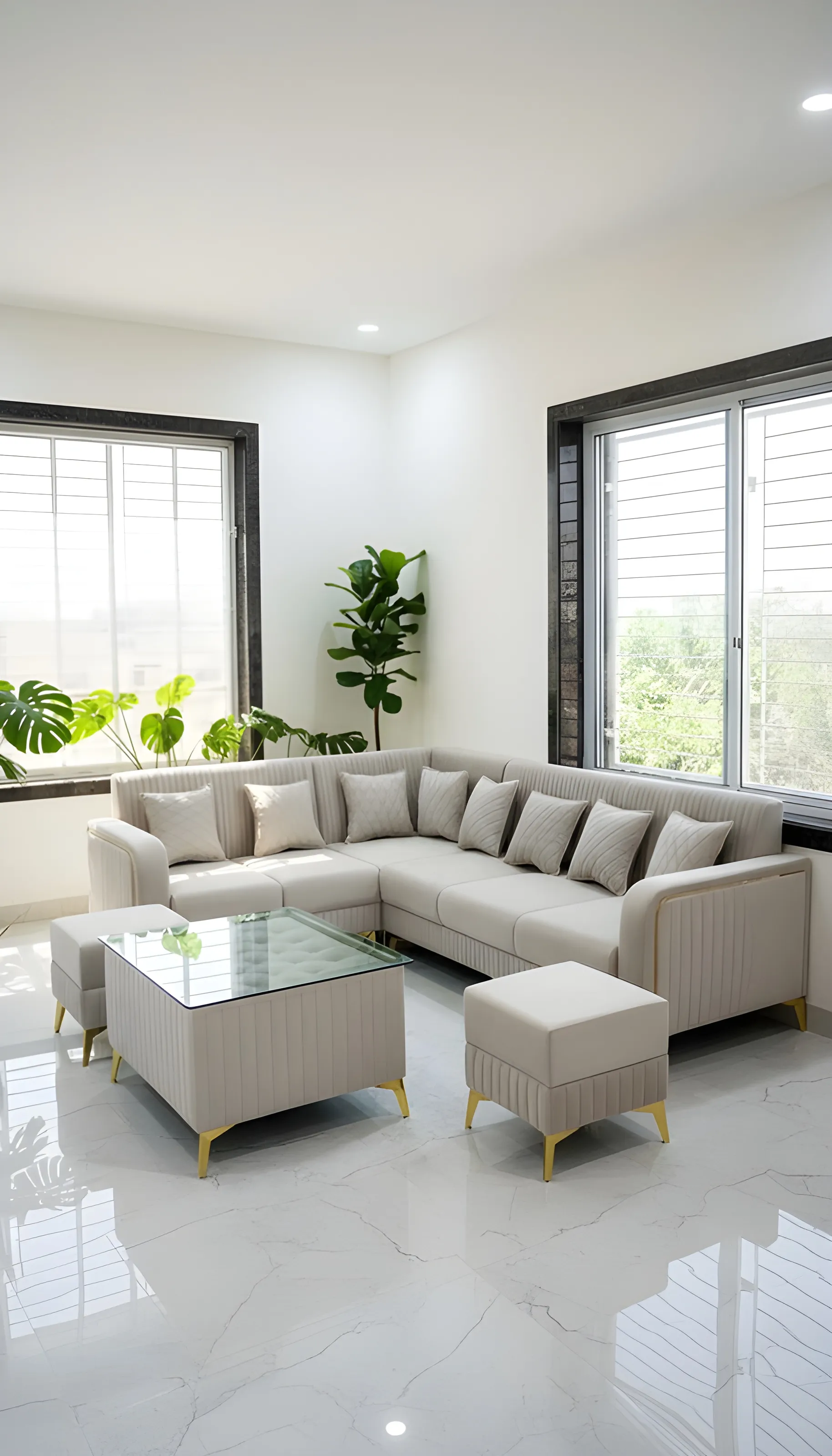 Modern Beige Sectional Sofa Set