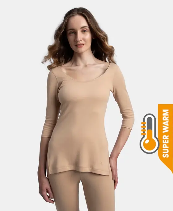Jockey Women Cotton Rich Brushed Three Quarter Sleeve Thermal Top with StayWarm Technology - 2543 view 2