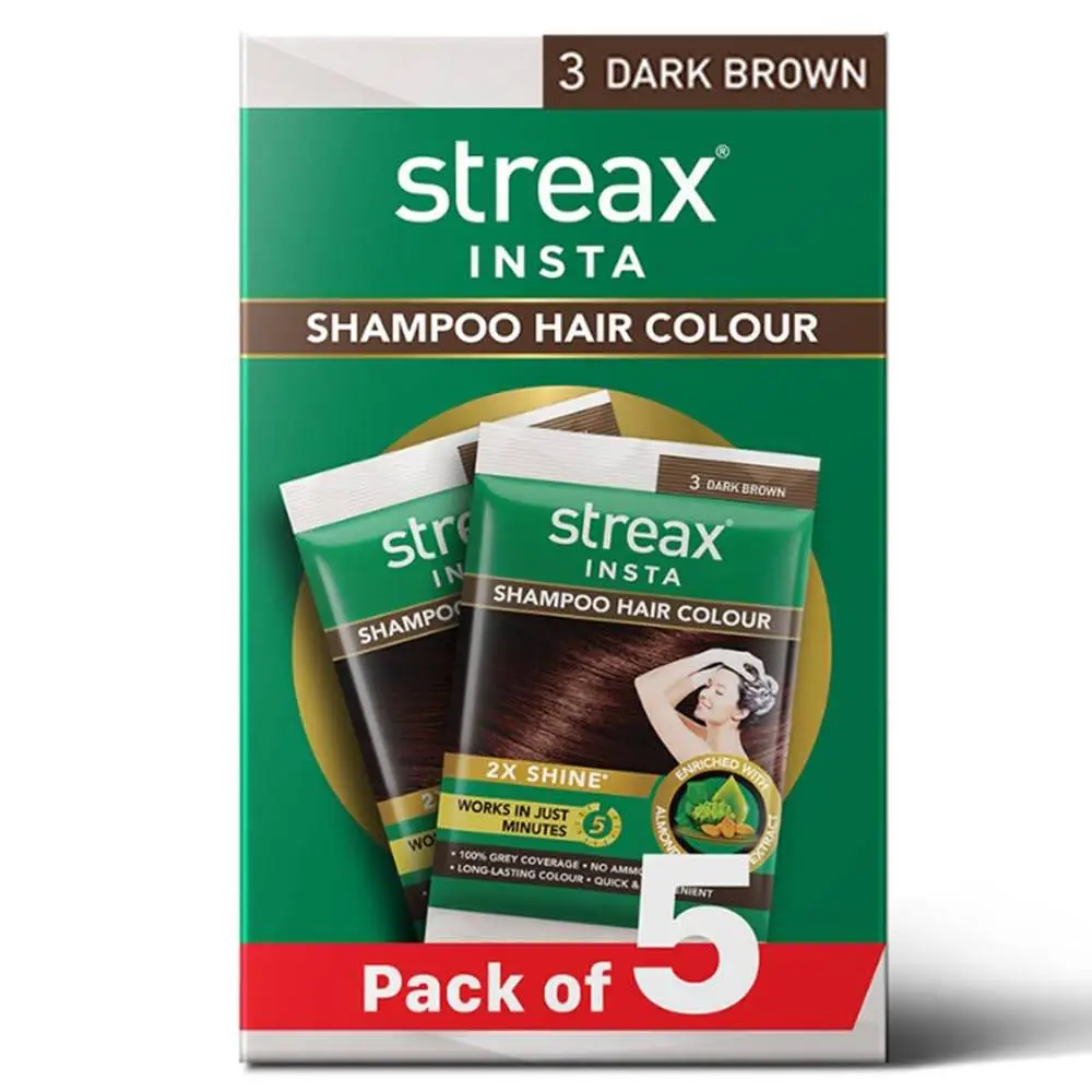 Streax Insta Shampoo Hair Colour 3 DARK BROWN  5 PES