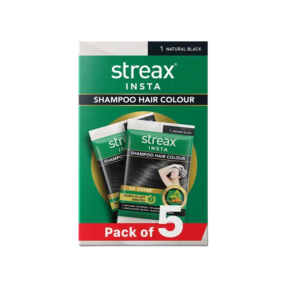 Streax Insta Shampoo Hair Colour 1 NATURAL BLACK 5 PES