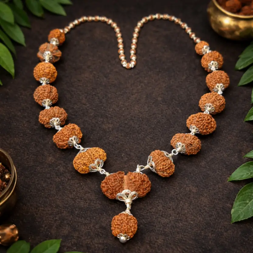 Siddh Nepali Rudraksha Mala With Pure Silver Capping view 2