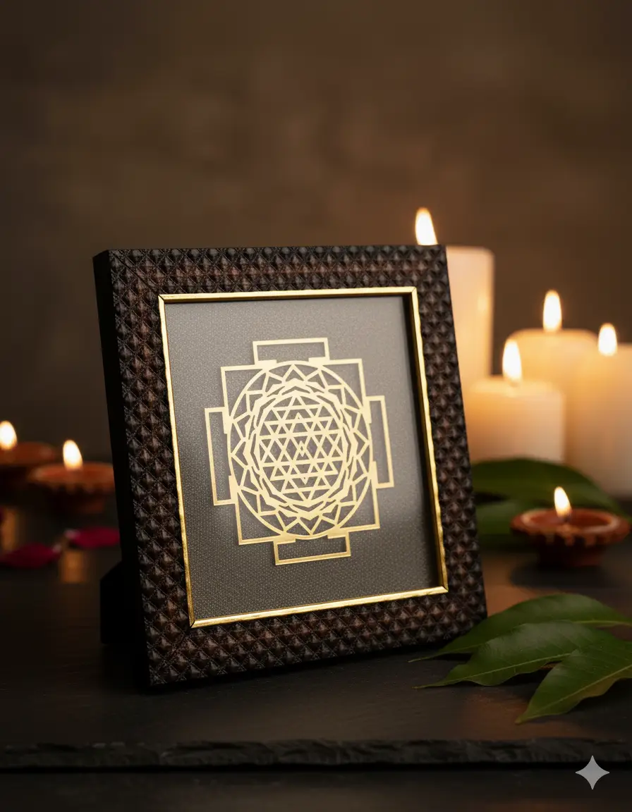 Pyrite Shree Yantra Frame 7.5x7.5 Inches view 2