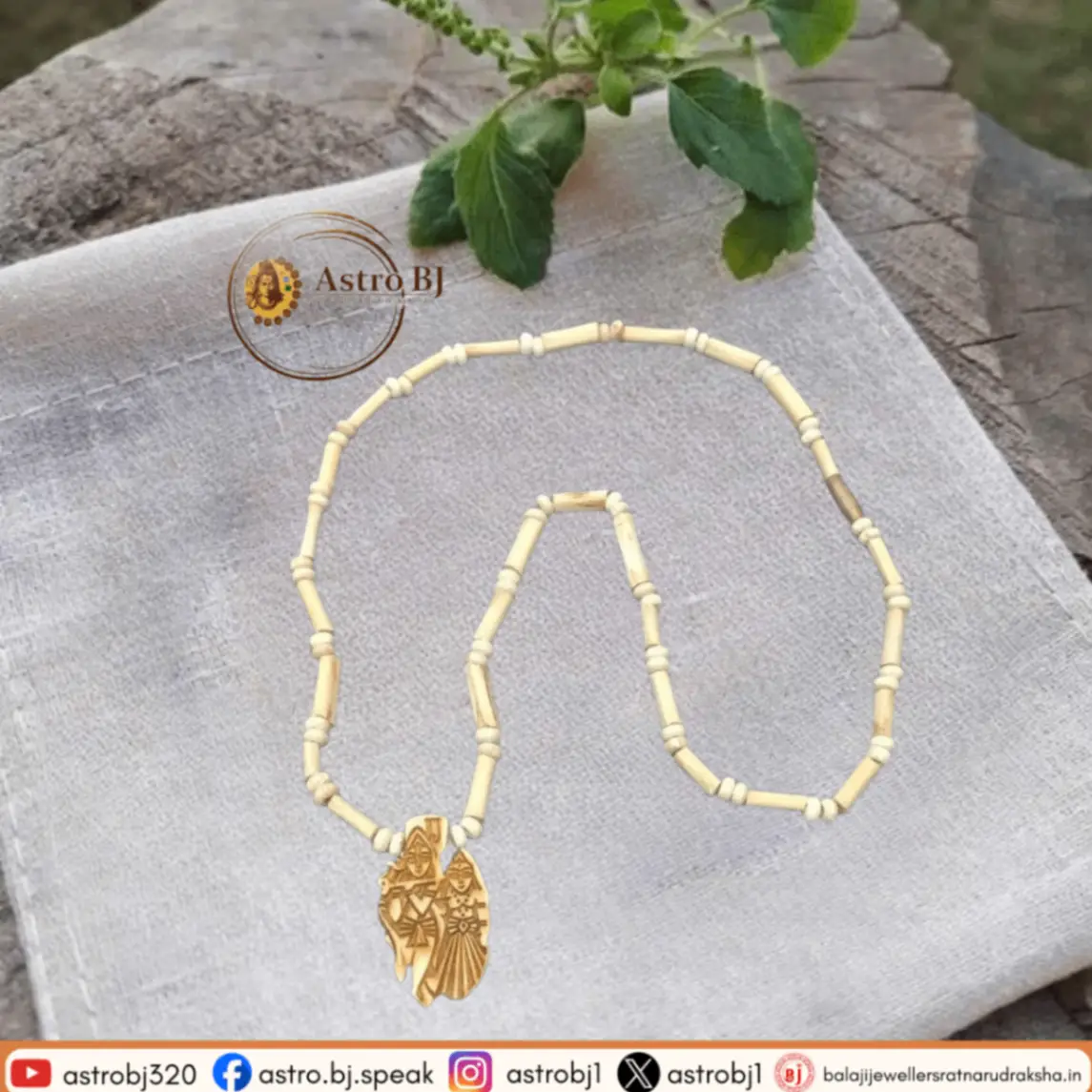 ASTROBJ Original Tulsi Mala Necklace With Cute Radha Krishna Wooden Pendant, Elegant Design, Beaded Chain, Spiritual Jewelry | Best For All Men Women | Siddh & Energised Jap Kanthi Mala A+++ Quality view 3