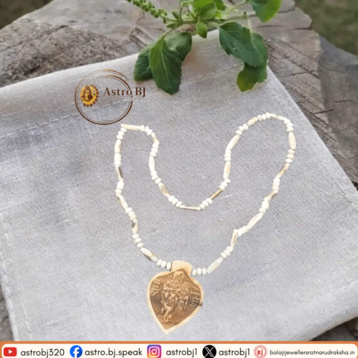 ASTROBJ Original Tulsi Mala Necklace With Radha Krishna Wooden Pendant, Heart Design, Beaded Chain, Spiritual Jewelry | Best For All Men Women | Siddh & Energised Jap Kanthi Mala A+++ Quality view 3