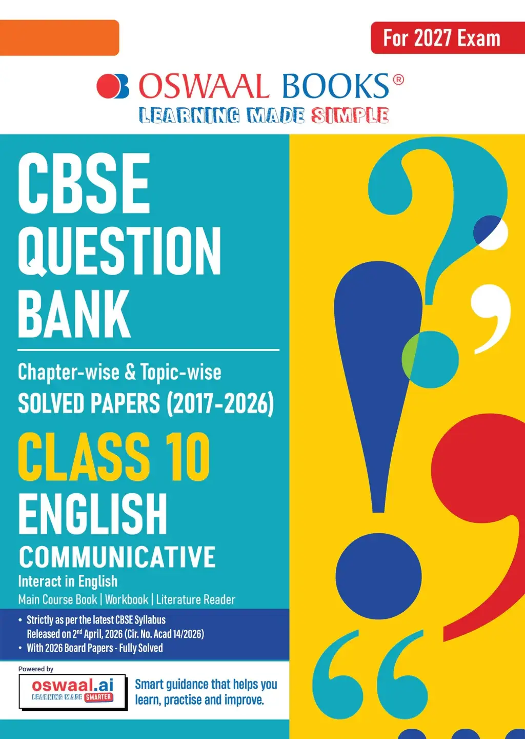 Oswaal CBSE Class 10 English Communicative Question Bank | Chapter & Topic-wise Solved Papers (2017–2026) | For 2027 Exam | 9789373019260