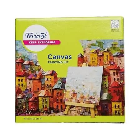 Fevicryl Canvas Painting Kit, All-Inclusive DIY Art Kit with Mini Canvas, Fevicryl Acrylic Colours, Painting Brush and Wooden Easel, Ideal Gift for Students, Beginners