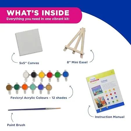 Fevicryl Canvas Painting Kit, All-Inclusive DIY Art Kit with Mini Canvas, Fevicryl Acrylic Colours, Painting Brush and Wooden Easel, Ideal Gift for Students, Beginners view 3