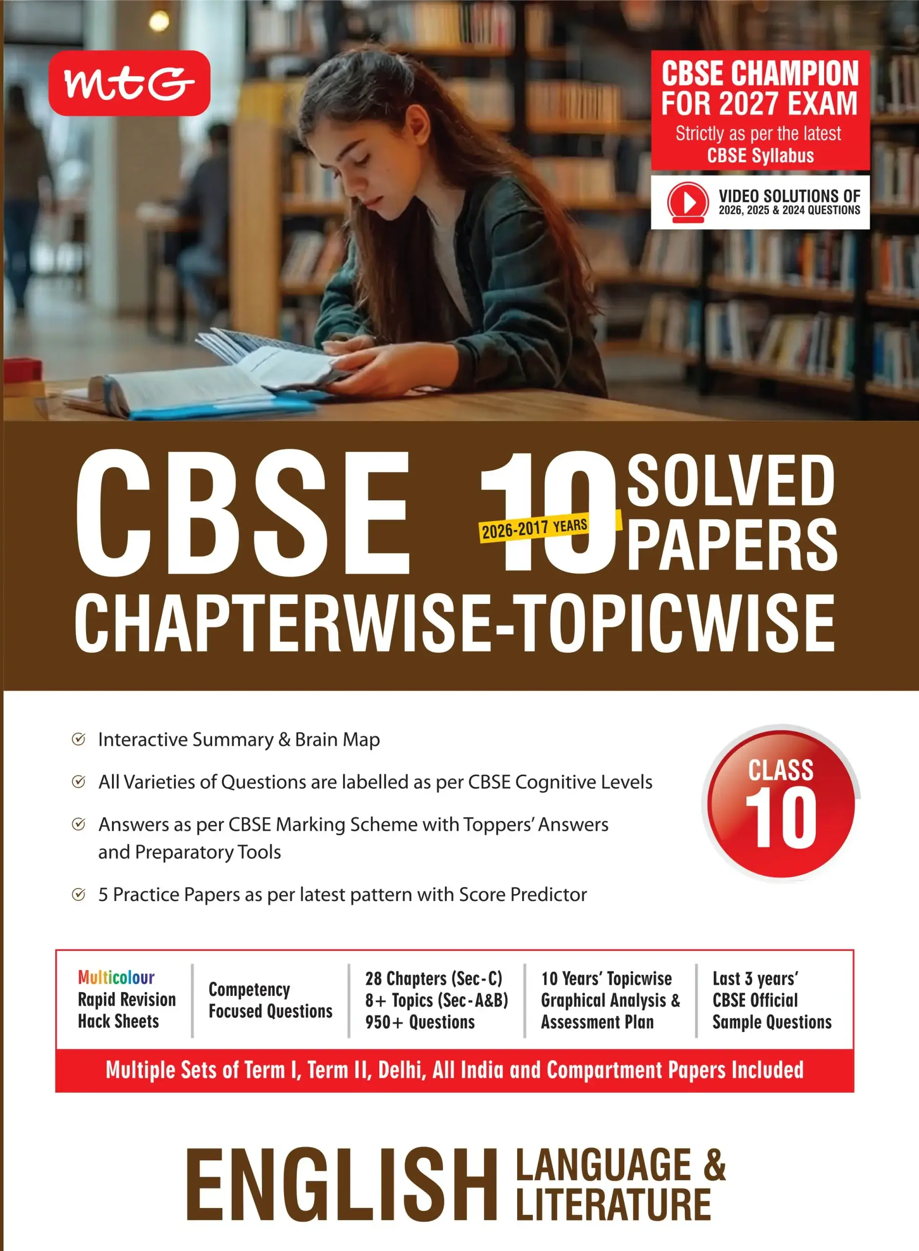 MTG CBSE 10 Years (2026-2017) Chapterwise Topicwise Solved Papers Class 10 English Language and Literature Book – CBSE Champion For 2027 Exam | 9789375442653