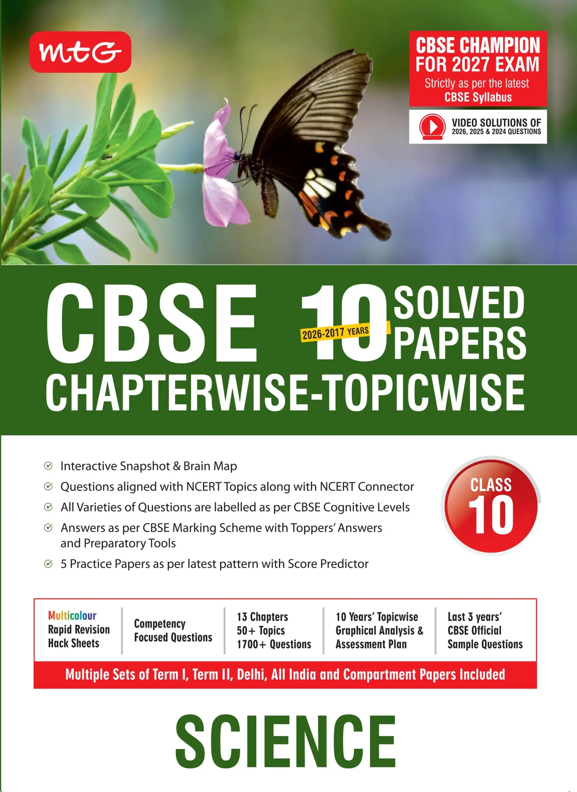 MTG CBSE 10 Years (2026-2017) Chapterwise Topicwise Solved Papers Class 10 Science Book – CBSE Champion For 2027 Exam | 9789375448648