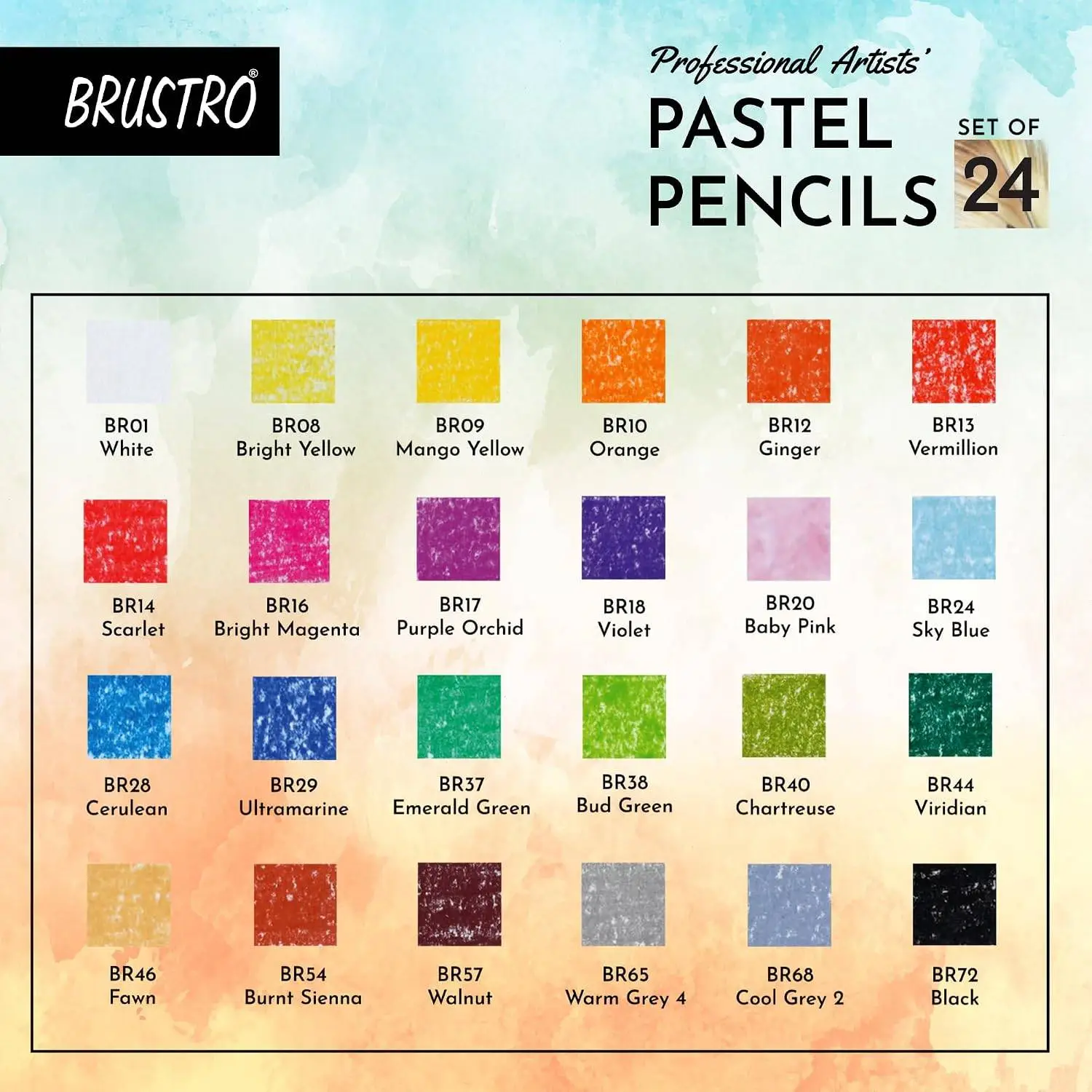 BRUSTRO Artists Pastel Colored Pencils - Set of 24 Shades - 4mm Lead | Break Resistant, Erasable, High Pigmented, Vibrant Colours | Ideal for Drawing, Mandala, Shading, Portrait, Fine Art Students view 2