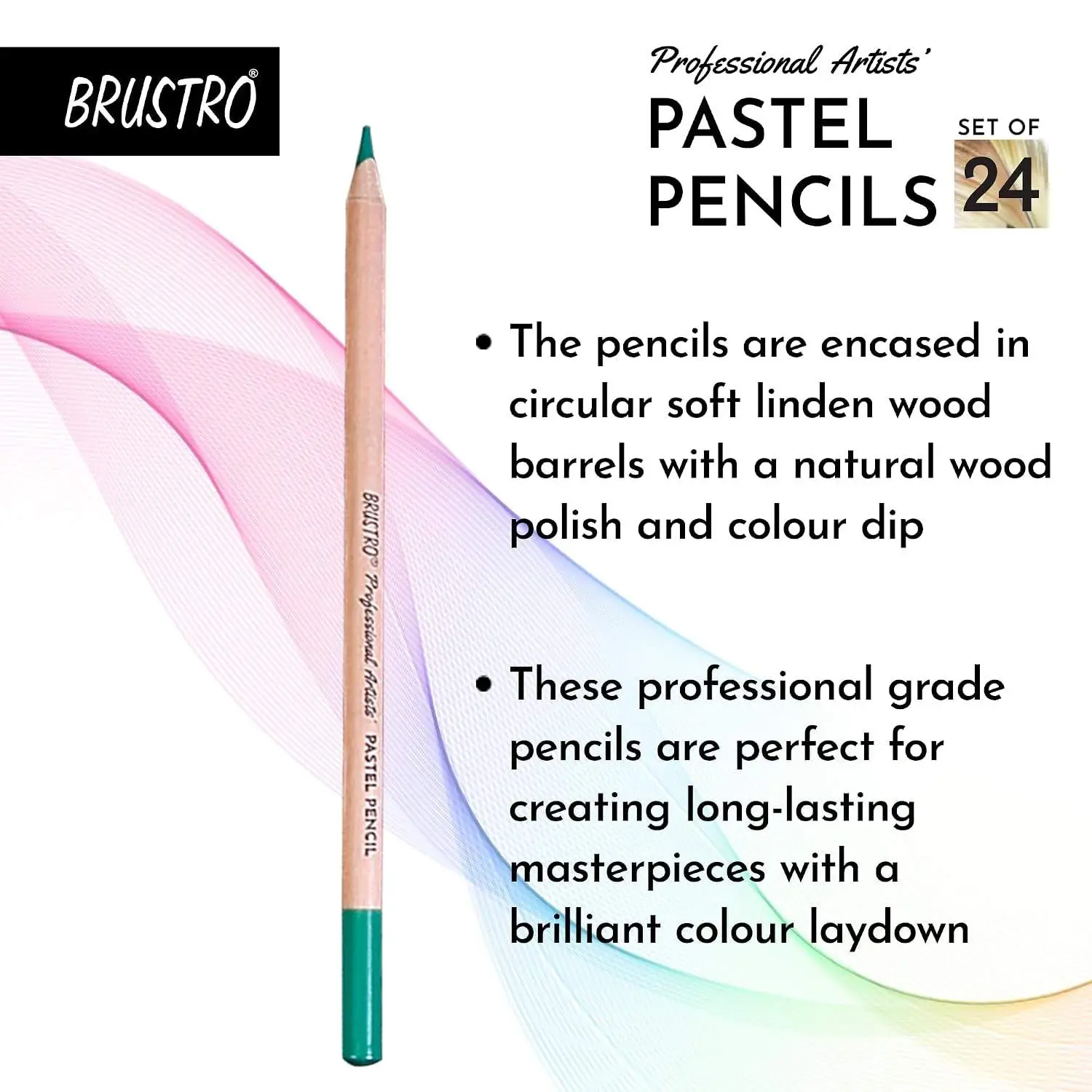 BRUSTRO Artists Pastel Colored Pencils - Set of 24 Shades - 4mm Lead | Break Resistant, Erasable, High Pigmented, Vibrant Colours | Ideal for Drawing, Mandala, Shading, Portrait, Fine Art Students view 5