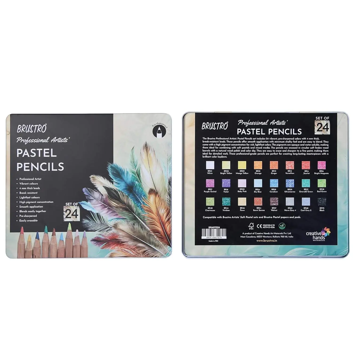 BRUSTRO Artists Pastel Colored Pencils - Set of 24 Shades - 4mm Lead | Break Resistant, Erasable, High Pigmented, Vibrant Colours | Ideal for Drawing, Mandala, Shading, Portrait, Fine Art Students view 6