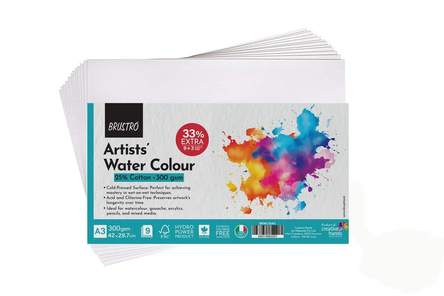BRUSTRO Artists 25% Cotton Watercolour Paper| 300 GSM,Size A3, Cold Pressed | Pack of 12 Sheets| Ideal for Artist, Professional Drawing, Painting Dry & Wet, Fine Arts Students view 3