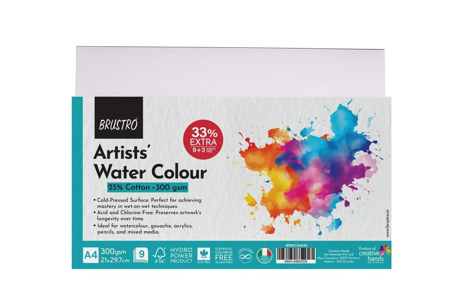 BRUSTRO Artists 25% Cotton Watercolour Paper| 300 GSM,Size A4, Cold Pressed | Pack of 12 Sheets | Ideal for Artist, Professional Drawing, Painting Dry & Wet, Fine Arts Students view 3