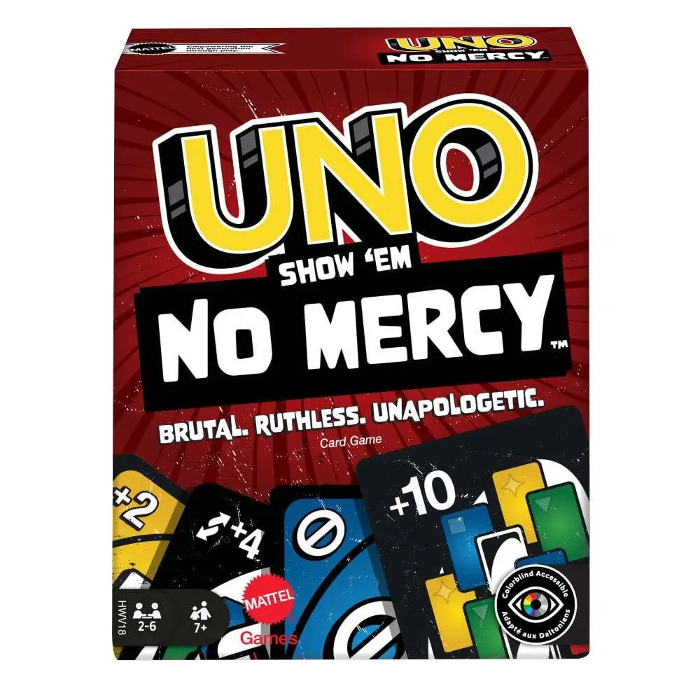 UNO No Mercy Card Game for Kids, Adults & Family Parties and Travel with Extra Cards, Special Rules and Tougher Penalties