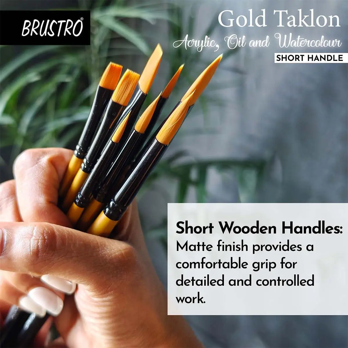BRUSTRO Gold Taklon Artist's Brushes | Set of 8 | Sizes - Round (1,3,5), Bright (2,6), Filbert (2,6), and Flat (2) | Matte Finish, Ideal for Acrylic, Watercolour, Oil Paintings, School, Office Use view 3