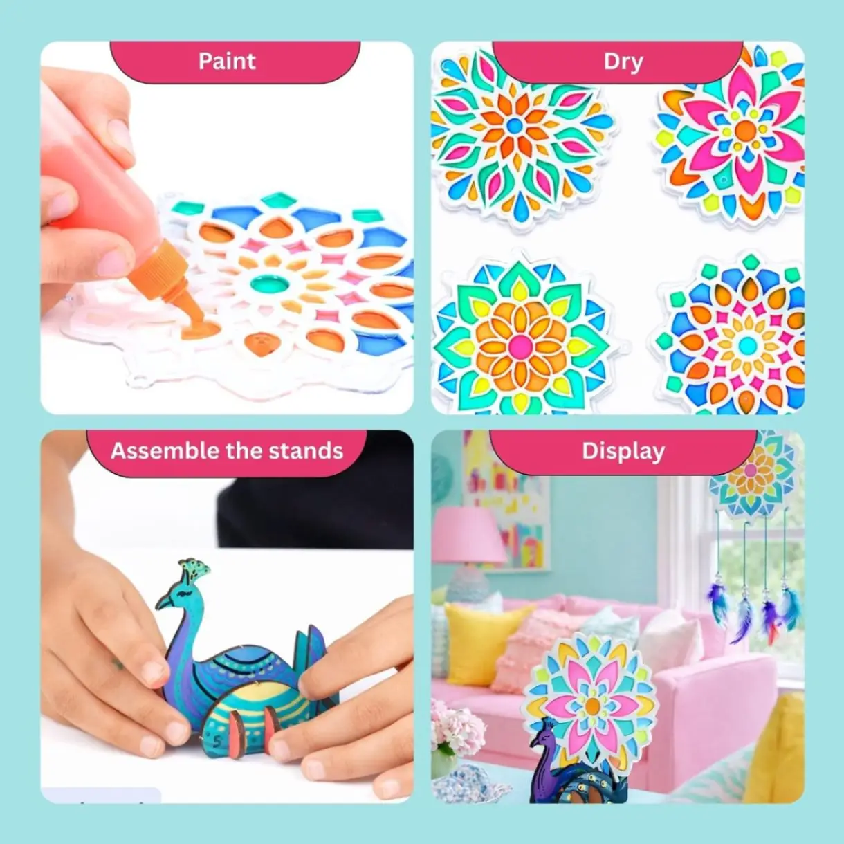 Kores Mandala Art Kit for Kids (6–18 Years) | Glass Paint DIY Art & Craft Kit | Make Coasters & Dreamcatchers | 50+ Elements | Creative & Mindful Activity view 3