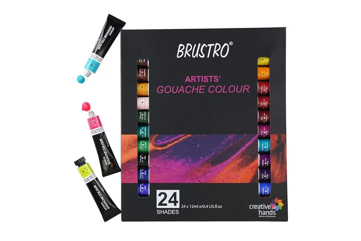 Brustro Artists Gouache Colour | Set of 24 Colors X 12ml Tubes |Perfect for Watercolor paper,Infinite Blending,Non-Toxic,Highly Pigmented,Ideal for Professional Artists,Graphic Designers,Illustrators view 2