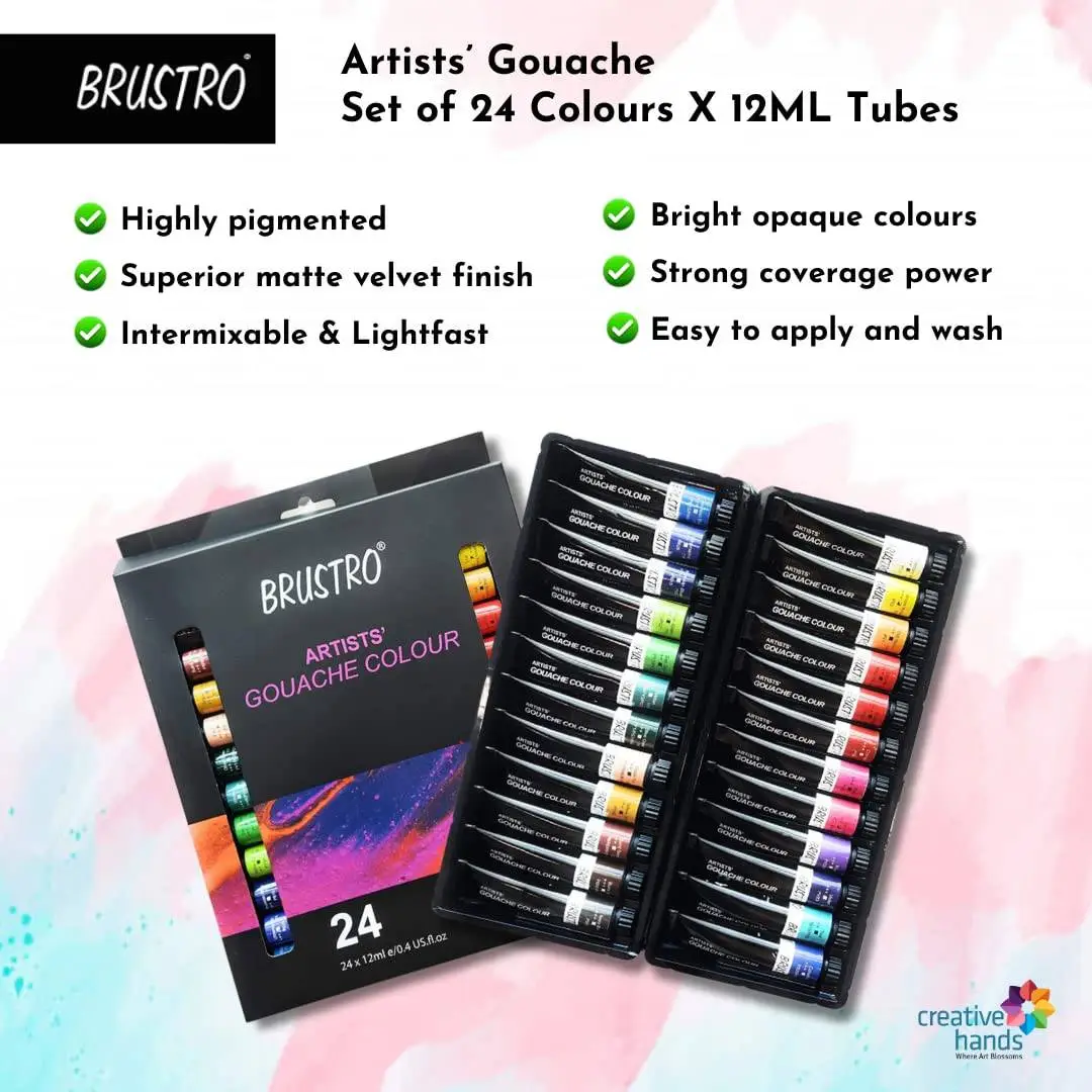 Brustro Artists Gouache Colour | Set of 24 Colors X 12ml Tubes |Perfect for Watercolor paper,Infinite Blending,Non-Toxic,Highly Pigmented,Ideal for Professional Artists,Graphic Designers,Illustrators view 3