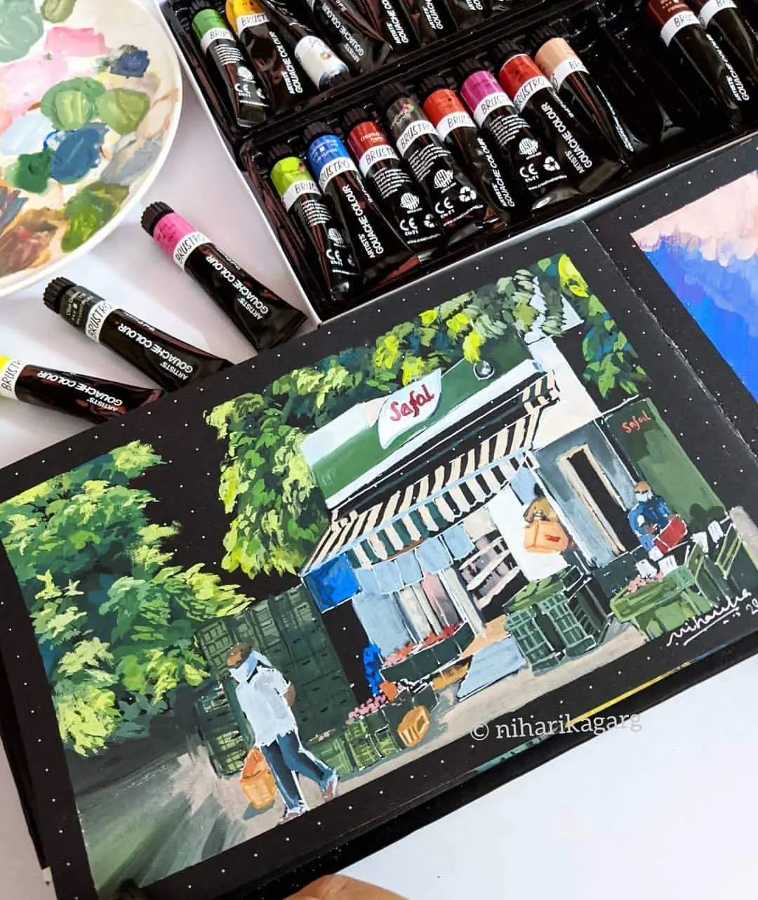 Brustro Artists Gouache Colour | Set of 24 Colors X 12ml Tubes |Perfect for Watercolor paper,Infinite Blending,Non-Toxic,Highly Pigmented,Ideal for Professional Artists,Graphic Designers,Illustrators view 5