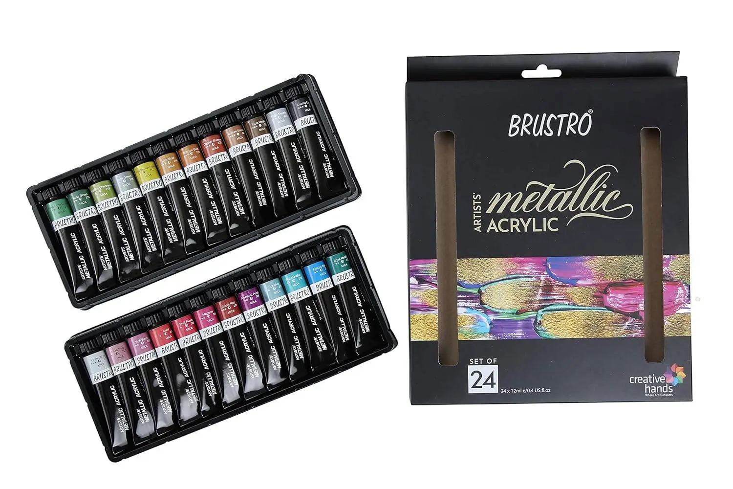 BRUSTRO Artists Metallic Acrylic Colour Paint Set of 24x12ml | Inter-mixable Colors, Ideal for Paper,Canvas,Crafters,Fine Art Students and Professionals view 6