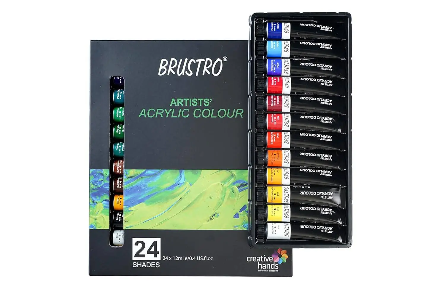 BRUSTRO Acrylic Paint colour set | Set of 24 Colours X 12ml Tubes | Highly pigmented, Opaque Colors, Intermixable, Great Opacity, Perfect For Students, Adults, Beginners, Professionals and Artists view 2