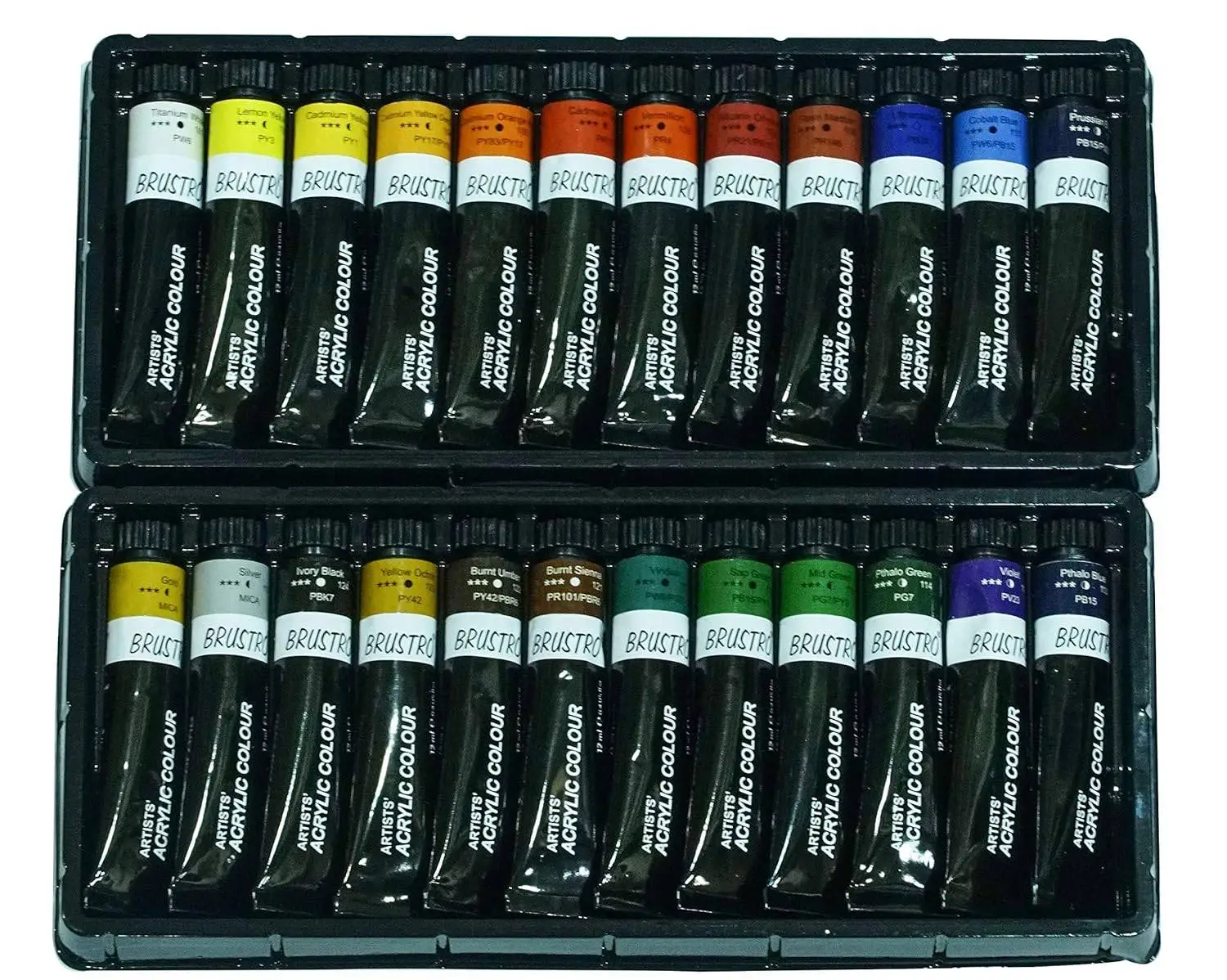 BRUSTRO Acrylic Paint colour set | Set of 24 Colours X 12ml Tubes | Highly pigmented, Opaque Colors, Intermixable, Great Opacity, Perfect For Students, Adults, Beginners, Professionals and Artists view 3
