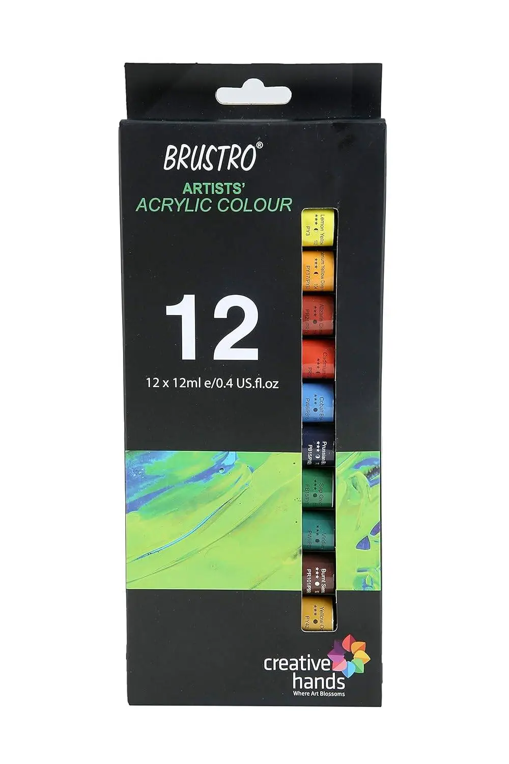BRUSTRO Artist's Acrylic Colour | Set of 12 Colors X 12ml Tubes | Ideal for Students and Adults,for Canvas, Wood, Leather, Portrait, Pouring Medium Art