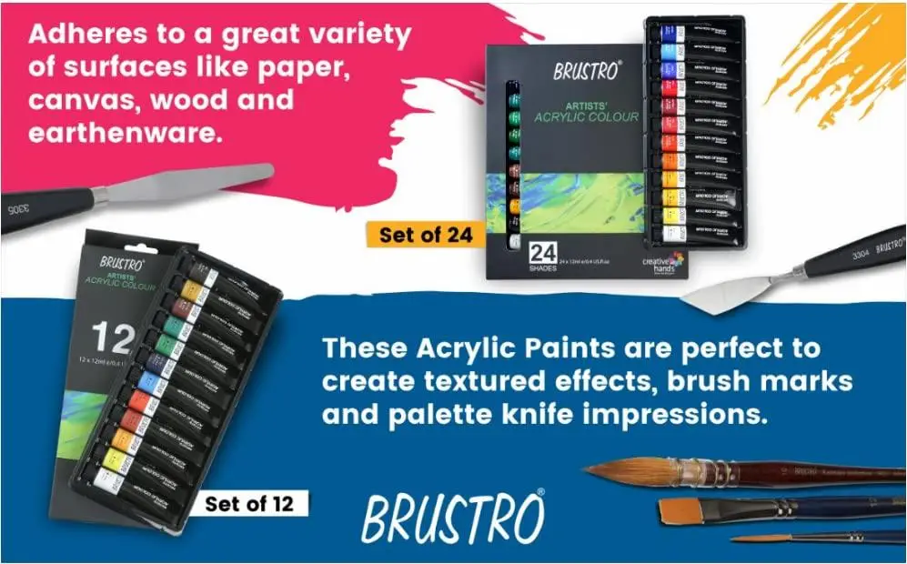 BRUSTRO Artist's Acrylic Colour | Set of 12 Colors X 12ml Tubes | Ideal for Students and Adults,for Canvas, Wood, Leather, Portrait, Pouring Medium Art view 2