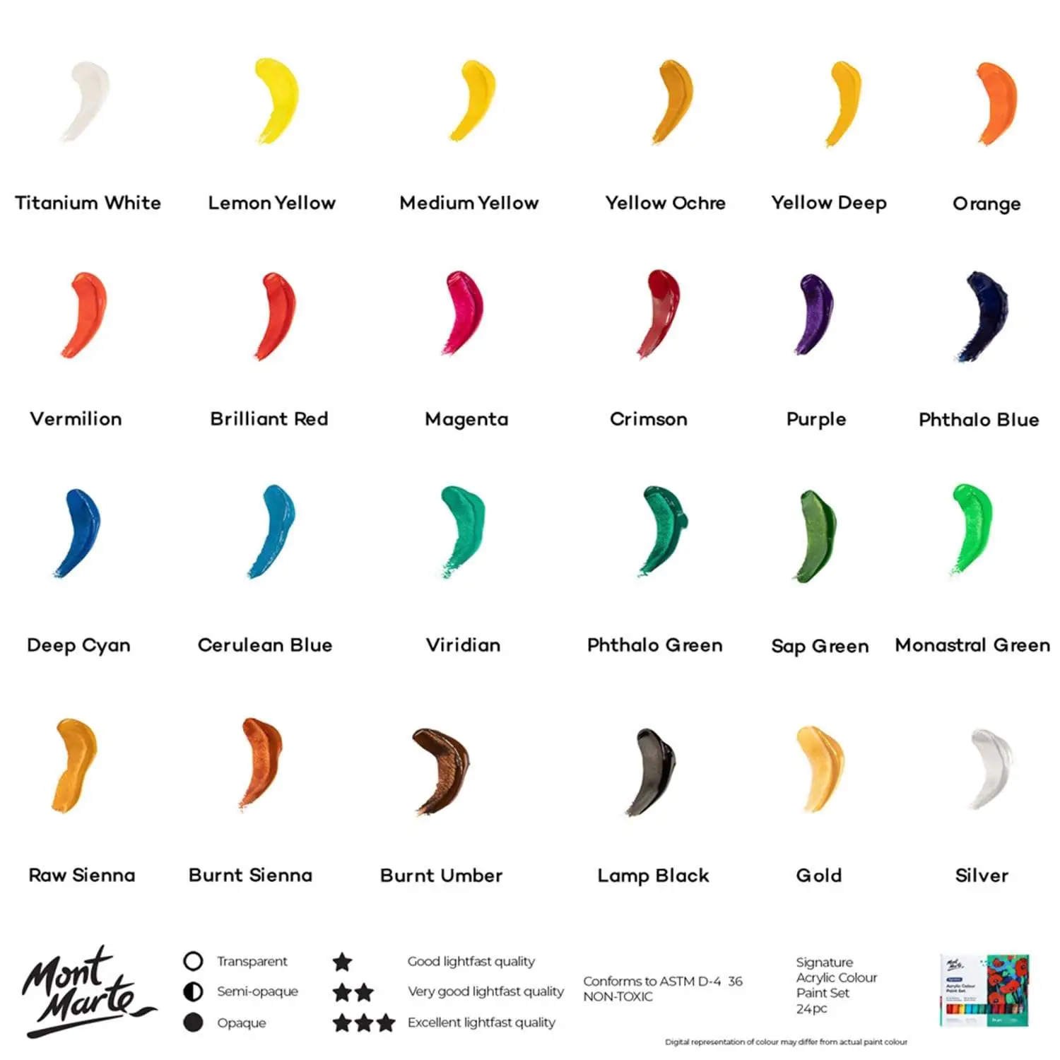 Mont Marte Signature Acrylic Paint(Pastel Colour) Set 24Pcs 36Ml, Multicolour view 2