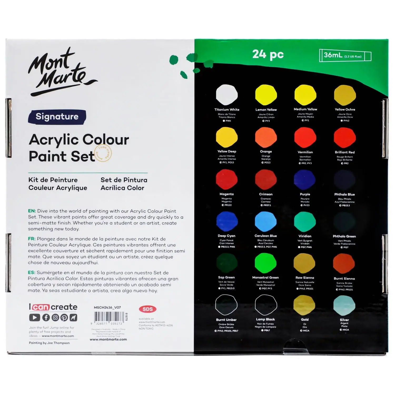 Mont Marte Signature Acrylic Paint(Pastel Colour) Set 24Pcs 36Ml, Multicolour view 4