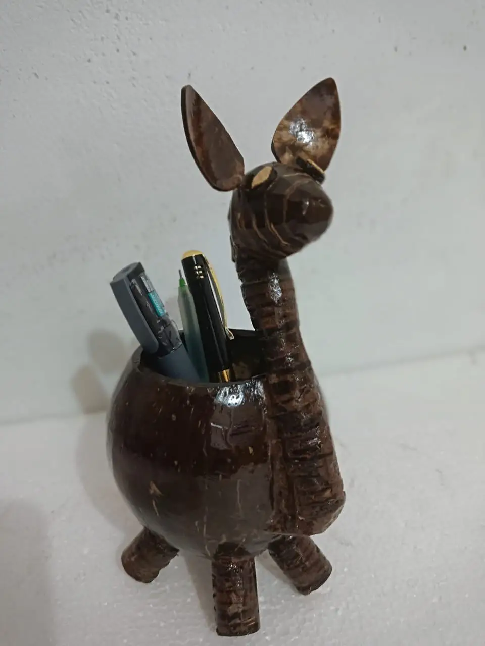 Handcrafted Kangaroo Shape Cococnut Shell Pen Stand | Eco-Friendly Coconut Shell Desk Organizer | Handmade Office & Study Table Decor