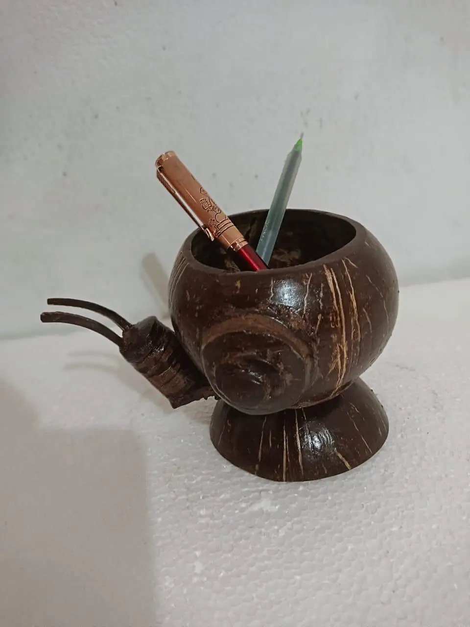 Handcrafted Snail Shape Cococnut Shell Pen Stand | Eco-Friendly Coconut Shell Desk Organizer | Handmade Office & Study Table Decor